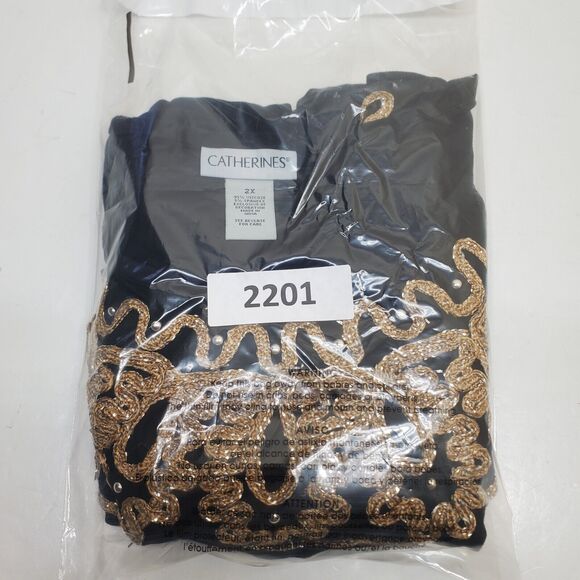 Catherine's Black Gold Embellished Trim Top  Holiday Party Women's Plus Size 2X - Picture 14 of 14